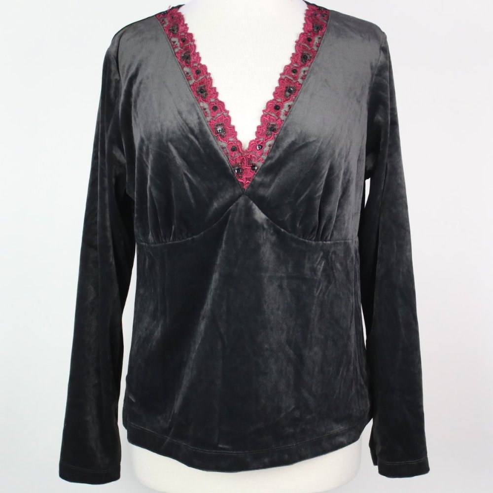NWT Gilligan & O'Malley Womens Large Embroidered Neck Velour Sleep Top